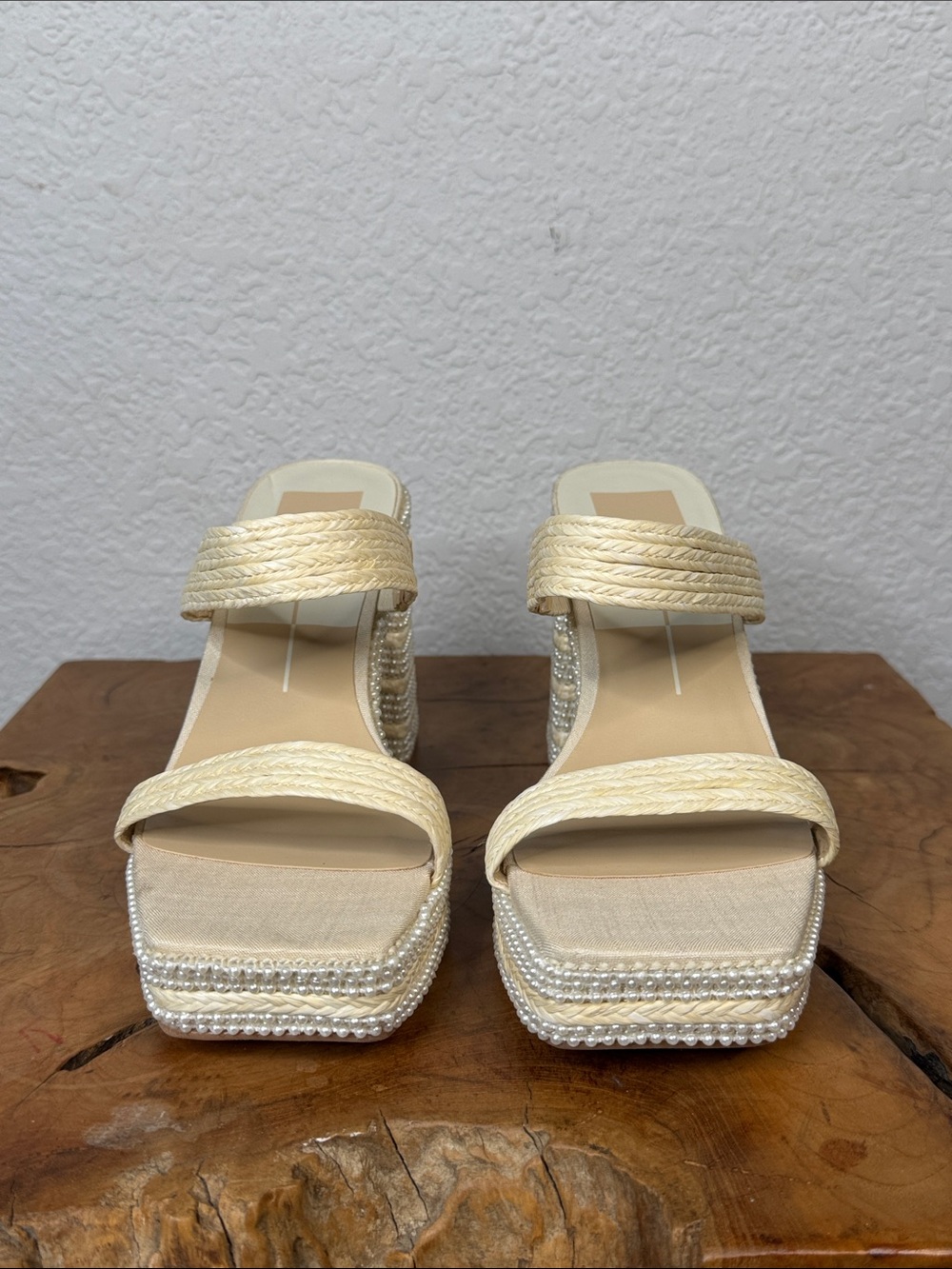 DOLCE VITA ALANI FAUX PEARL RAFFIA PLATFORM BLOCK HEEL SANDALS SIZE 9 **NWT** - Picture 3 of 14